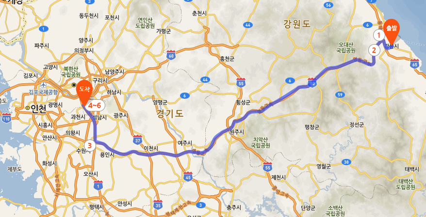 Gangneung to aTCenter Route